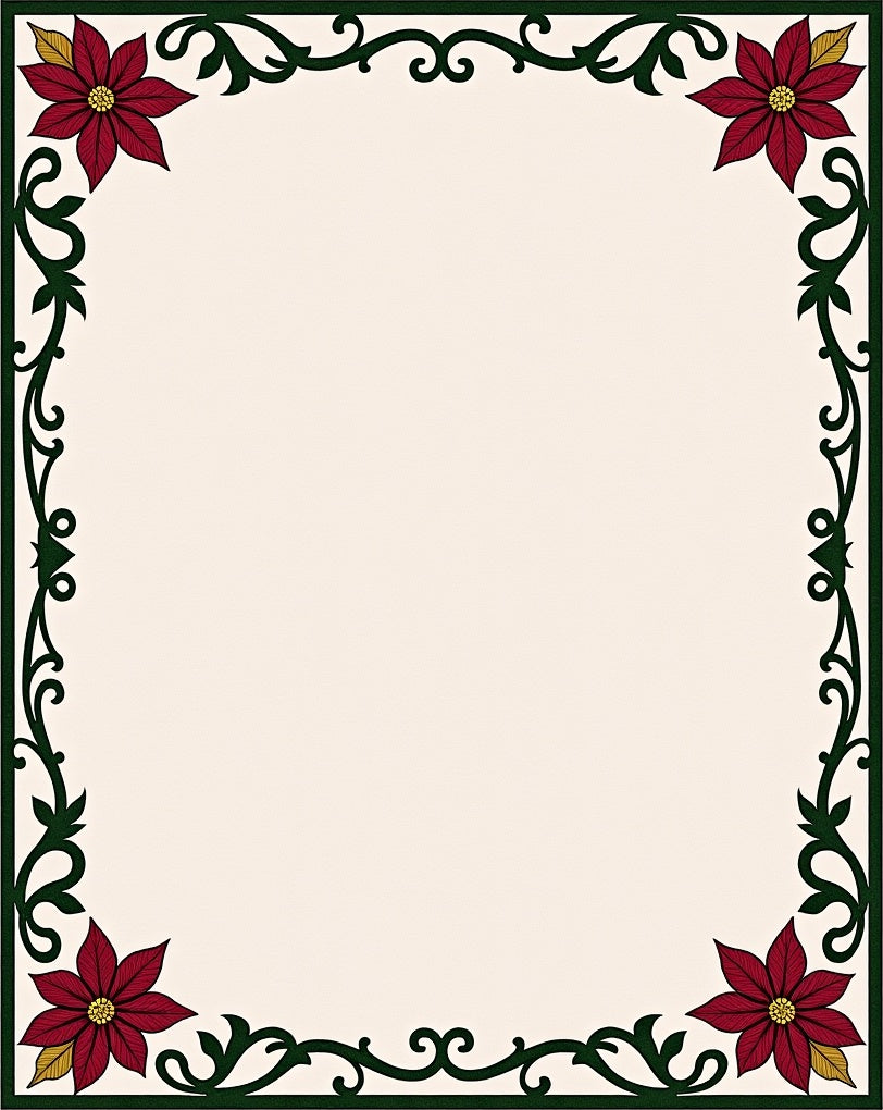 Crimson Poinsettia Vine Border Rug