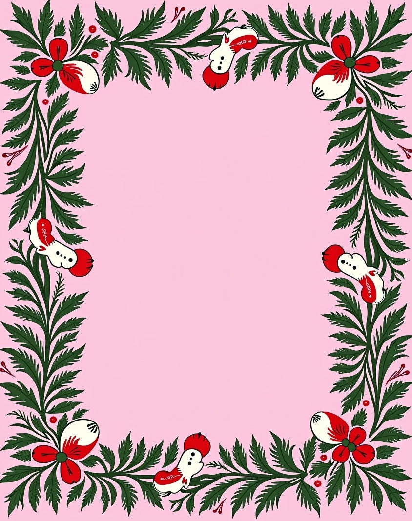 Whimsical Red Floral Greenery Border Rug