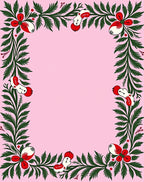 Whimsical Red Floral Greenery Border Rug