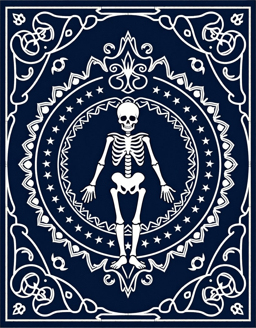 Navy White Skeleton Medallion Art Rug