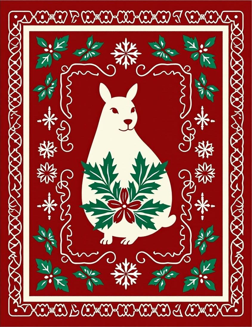 White Rabbit Holly Festive Frame Rug