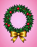 Green Leaf Red Berry Golden Bow Wreath Rug