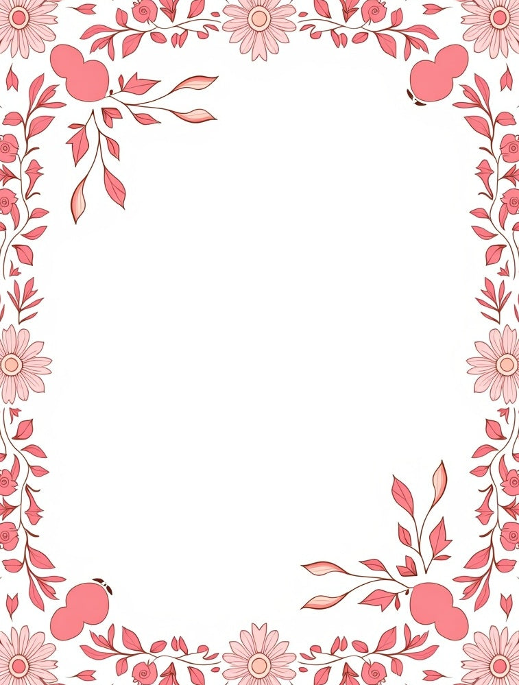 Coral Pink Floral Vine Border Rug