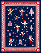 Festive Elves Red White Navy Christmas Rug