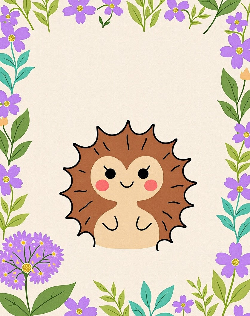 Happy Hedgehog Floral Border Rug