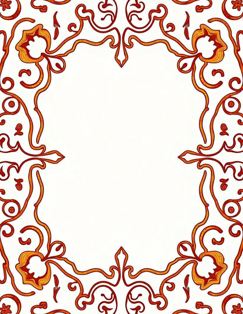 Ornate Red and Gold Floral Scrollwork Rug