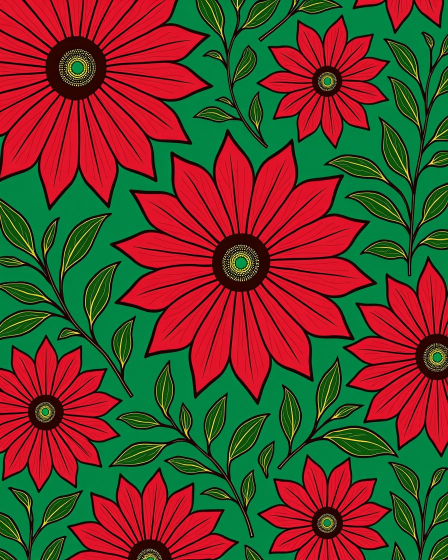 Vibrant Red Flower Garden Rug