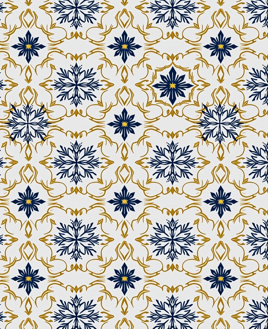 Navy Gold Floral Medallion Arrangement Rug