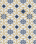 Navy Gold Floral Medallion Arrangement Rug