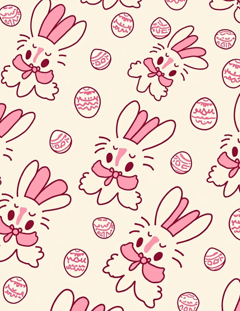 Whimsical Pink Bunny Easter Egg Meadow Rug