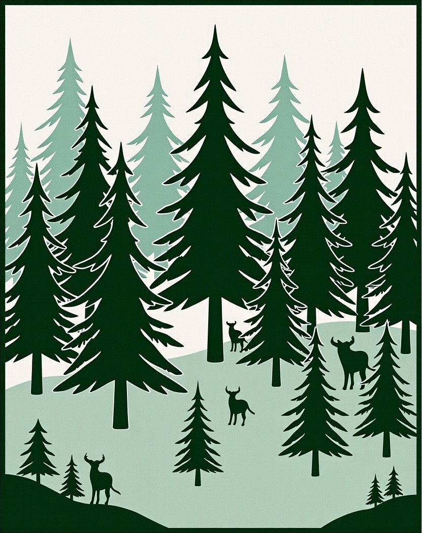 Forest Evergreen Trees Deer Bison Rug