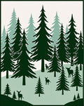 Forest Evergreen Trees Deer Bison Rug