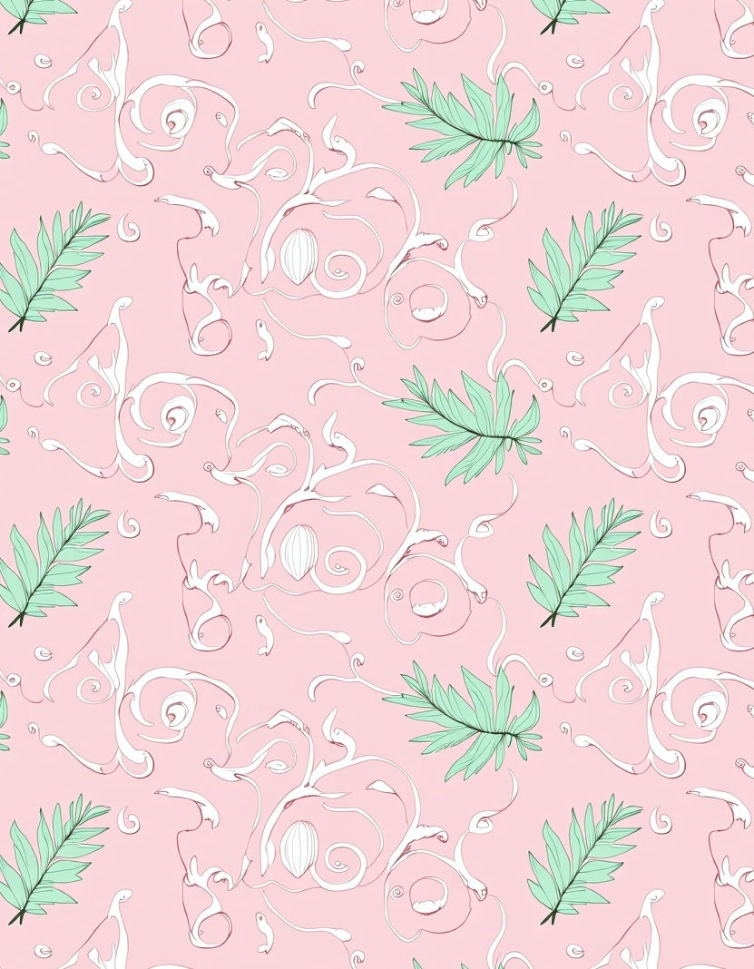 Pink Floral Scroll Leaf Rug