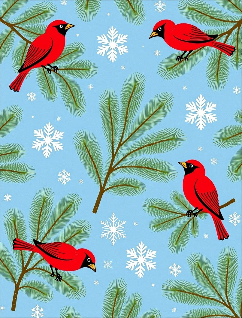 Whimsical Red Cardinal Snowflakes Winter Scene Rug