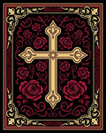 Crimson Rose Cross Ornate Border Rug