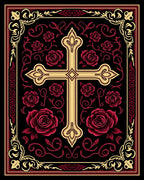 Crimson Rose Cross Ornate Border Rug