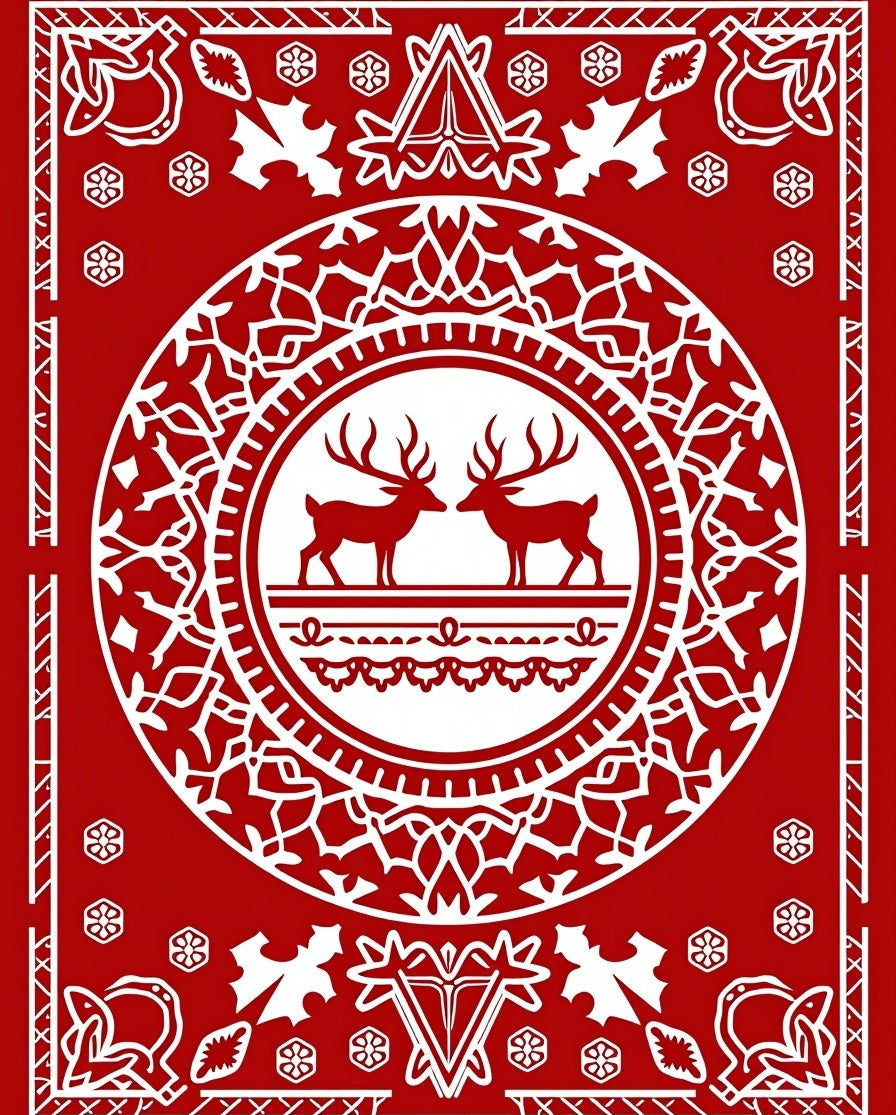 Vintage Red Reindeer Forest Medallion Rug