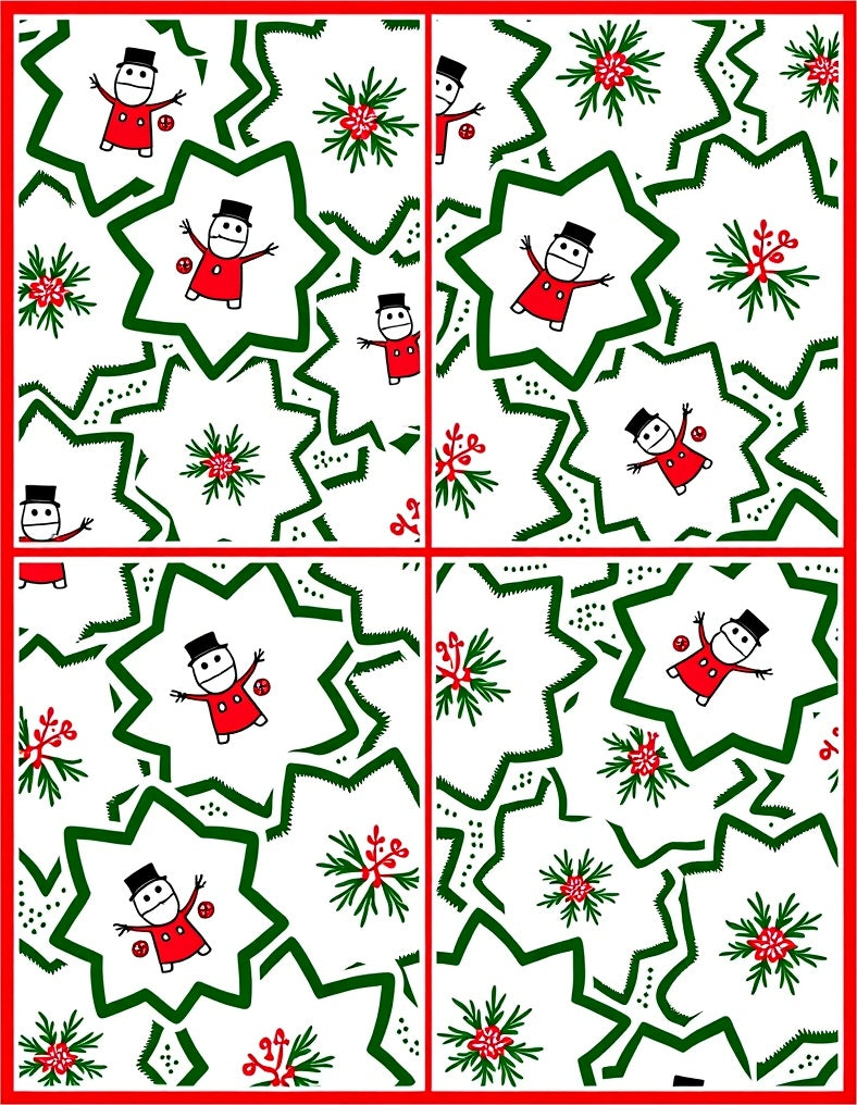 Red Festive Snowman Star Garland Rug