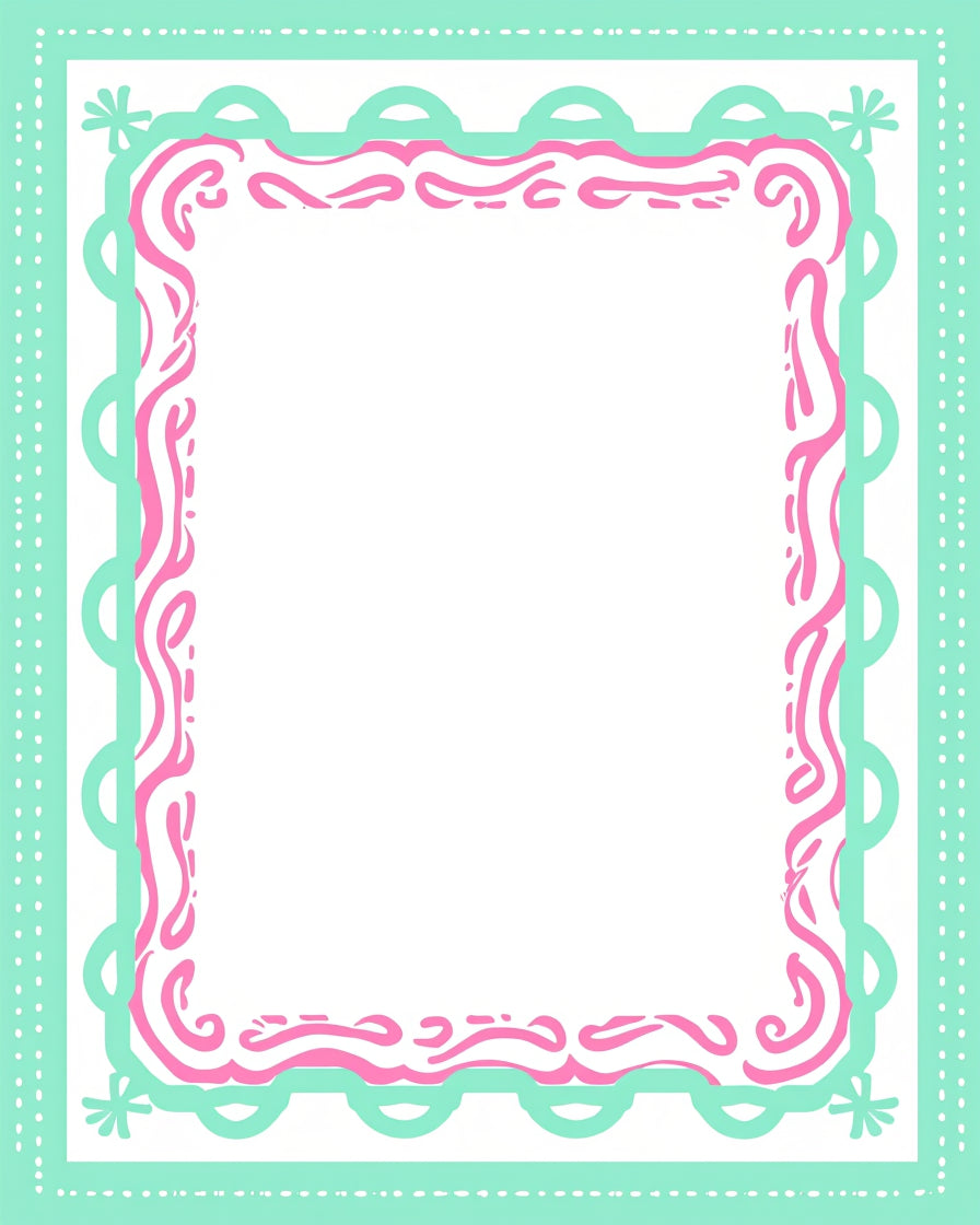 Aqua Pink Swirl Scallop Frame Rug