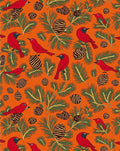 Red Birds Pine Cones Christmas Orange Rug