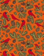 Red Birds Pine Cones Christmas Orange Rug