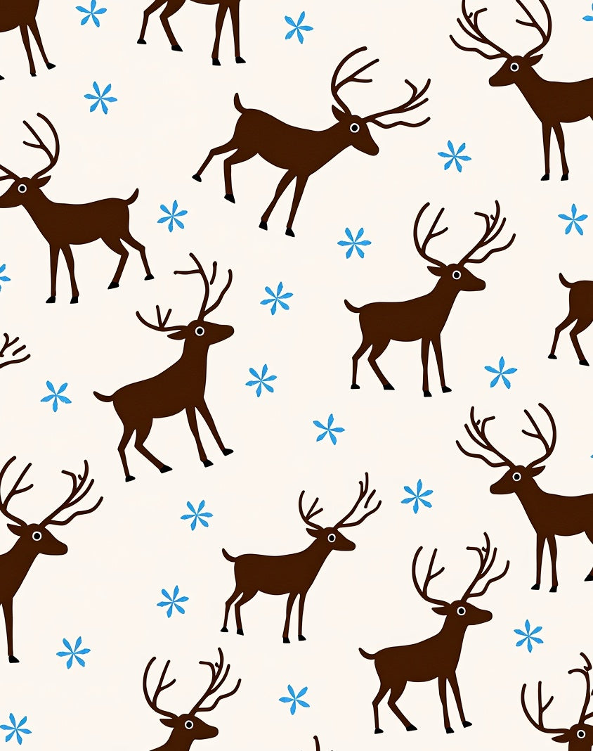 Brown Deer With Blue Snowflakes Rug