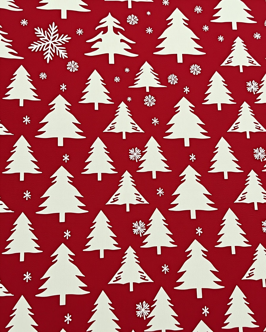White Trees Snowflakes Red Background Rug