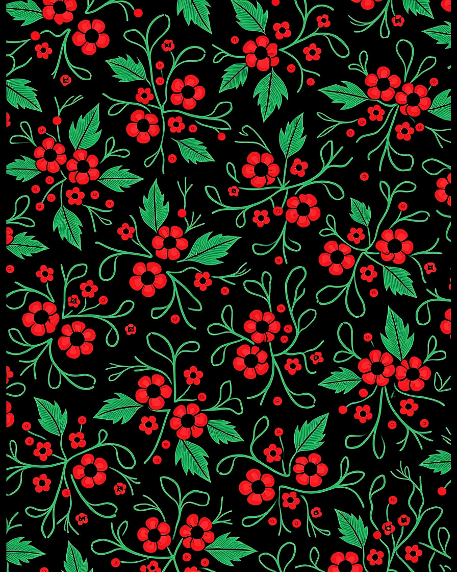 Red Green Floral Vine Repeating Rug