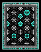 Black Snowflake Teal Floral Geometric Border Rug