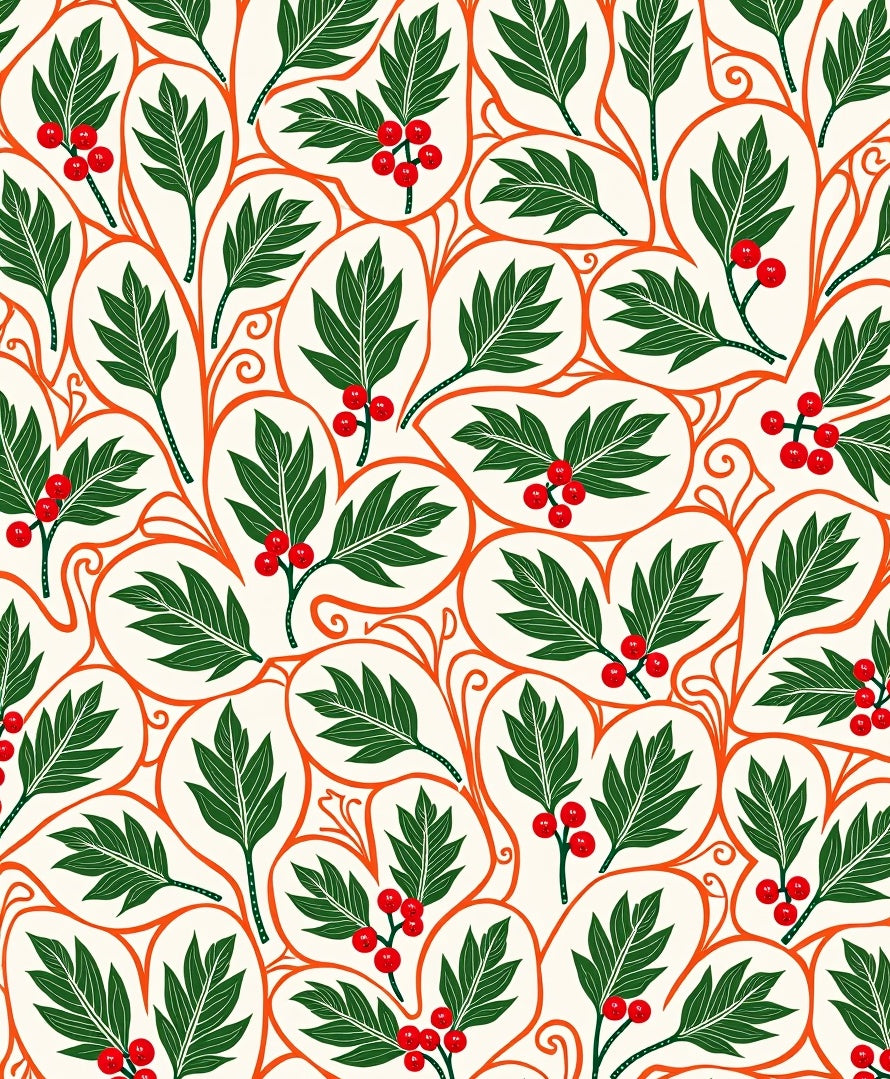 Whimsical Red Berry Leaf Garland Rug