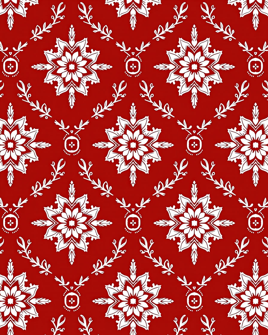 Charming Red White Snowflake Floral Rug