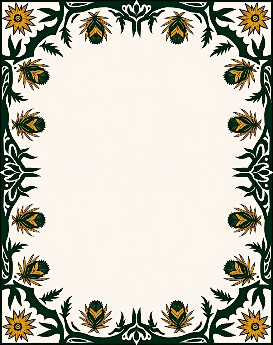 Ornate Green Gold Floral Border Rug