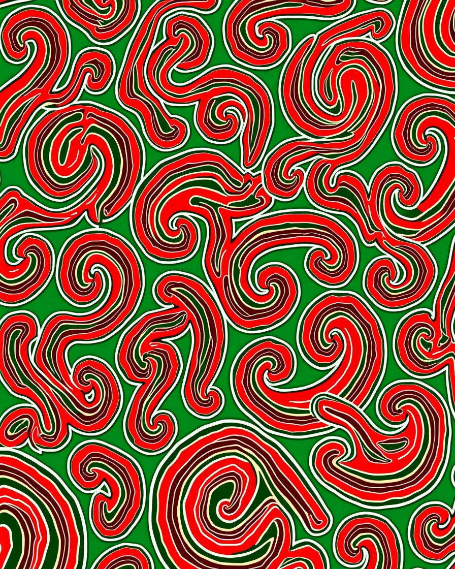 Crimson Swirls on Green Background Rug