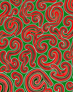 Crimson Swirls on Green Background Rug
