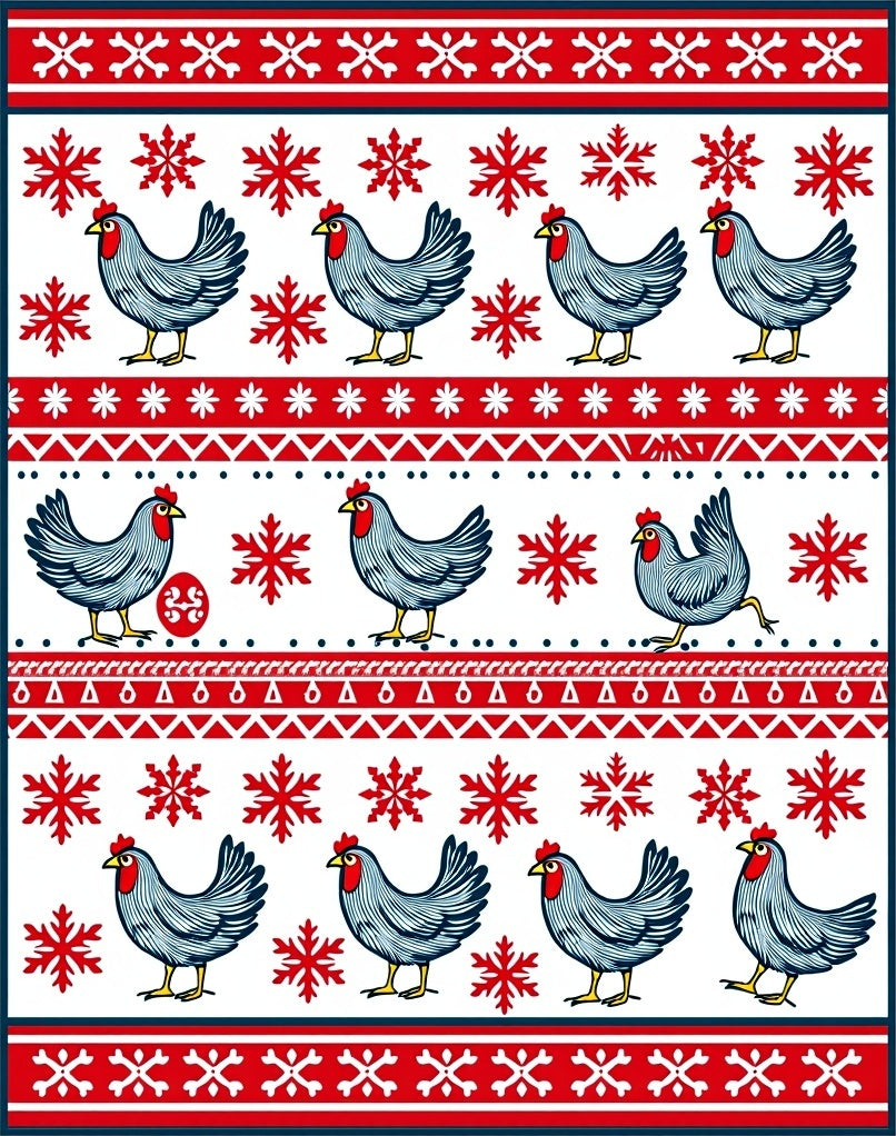 Rustic Red White Chicken Snowflake Rug