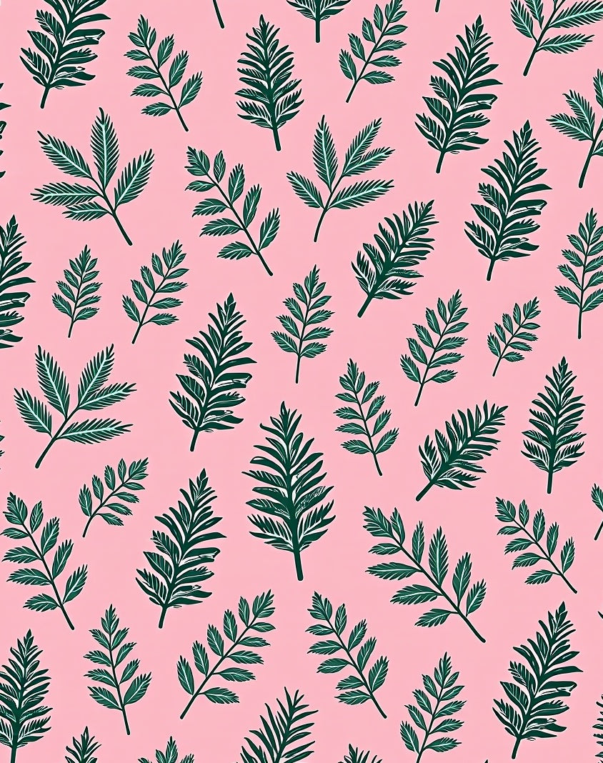 Dark Green Ferns on Soft Pink Background Rug