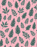 Dark Green Ferns on Soft Pink Background Rug