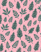Dark Green Ferns on Soft Pink Background Rug