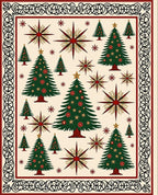 Festive Green Trees Red Starburst Border Rug