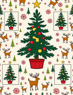 Festive Christmas Trees and Reindeer Collage Rug