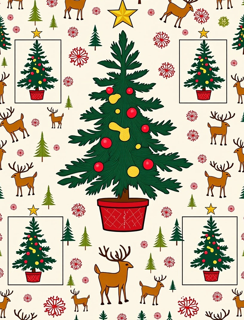 Festive Christmas Trees and Reindeer Collage Rug