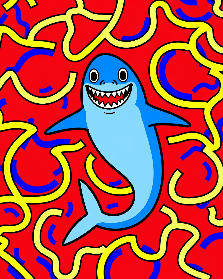 Whimsical Blue Shark Red Swirls Rug