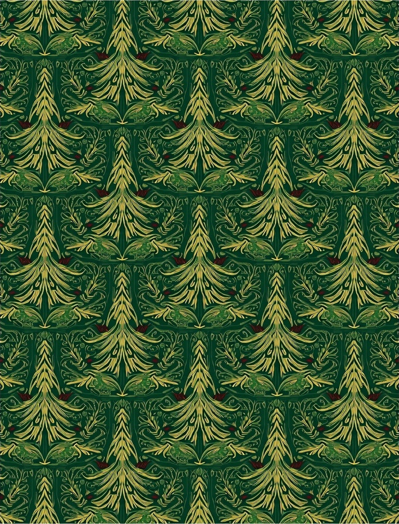 Vintage Green Pine Tree Medallion Rug