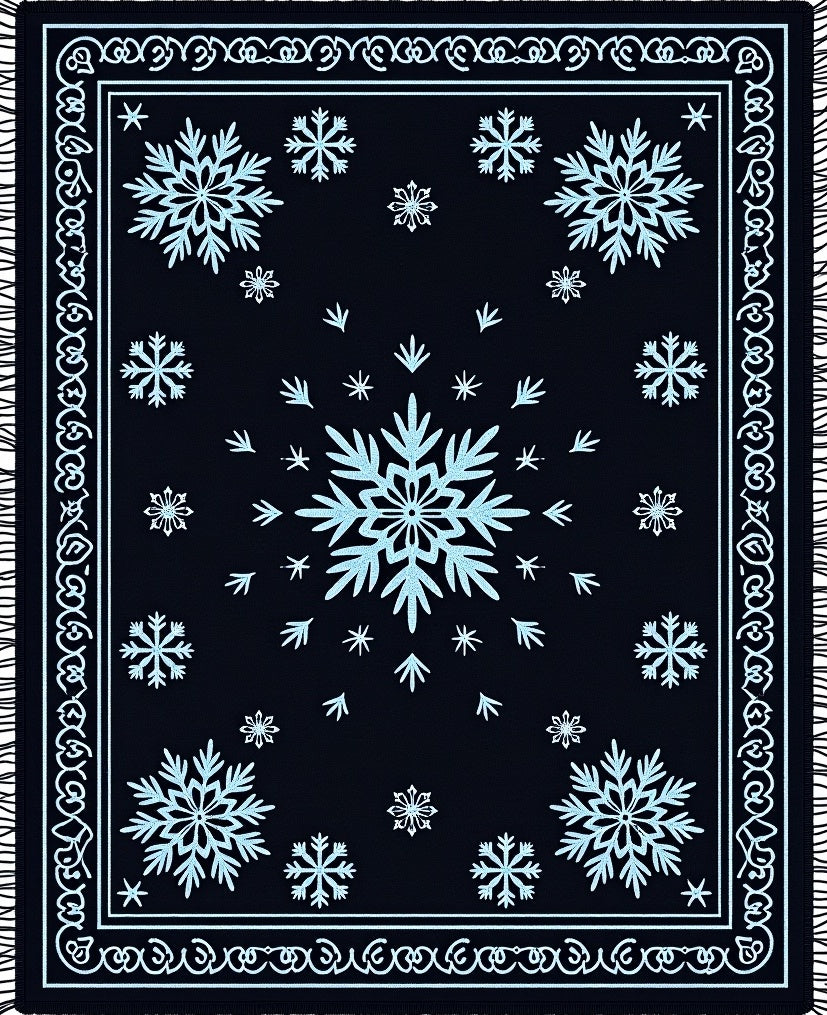 Navy Blue Snowflake Winter Ice Rug