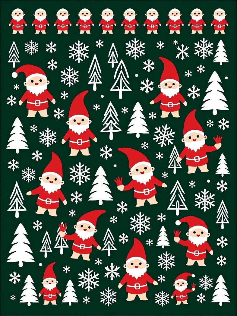 Festive Red Gnomes Snowflakes Christmas Trees Rug