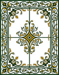 Ornate Gold Leaf Scrollwork Border Rug