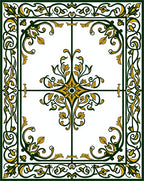 Ornate Gold Leaf Scrollwork Border Rug
