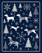 Winter Dogs Snowflakes Forest Scene Rug