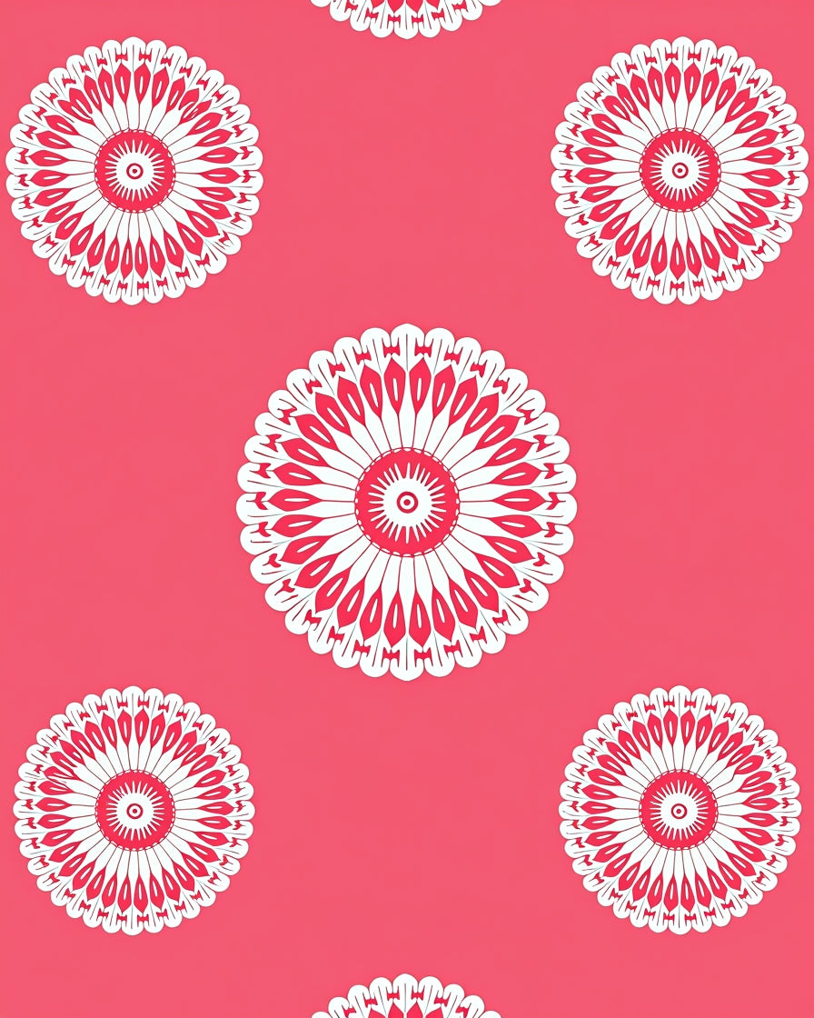 Crimson Floral Medallion White Rug