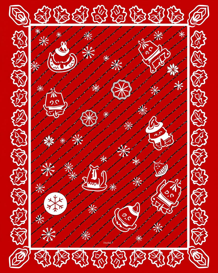 Red Festive Holiday Characters Snowflakes Rug